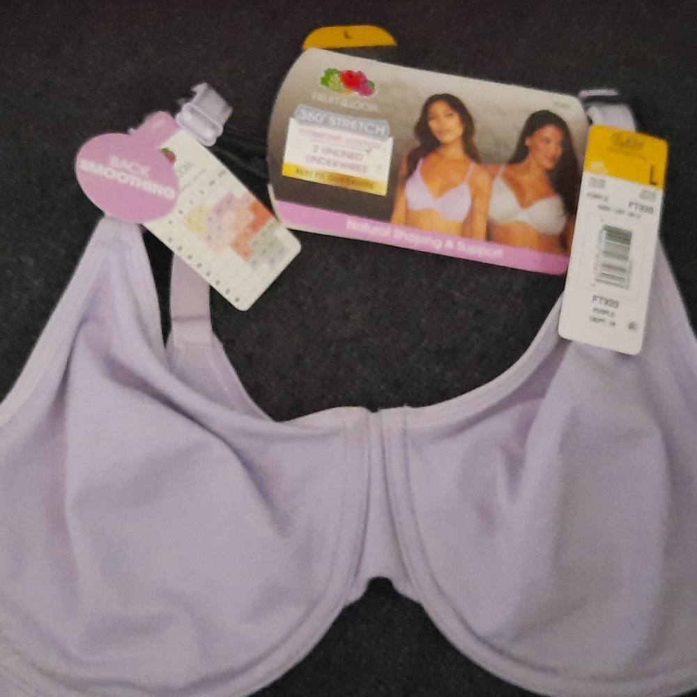Fruit of the Loom 360° stretch comfort cotton bra sz Large Lt. Purple